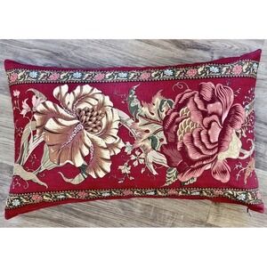 Pottery Barn Red Floral Lumbar Pillow Down Feather 16x26 Cottagecore Sunroom